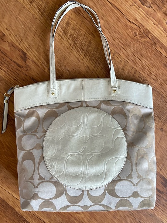 Coach Handbags - Coach Cream and Tan Laura Signature Tote Bag